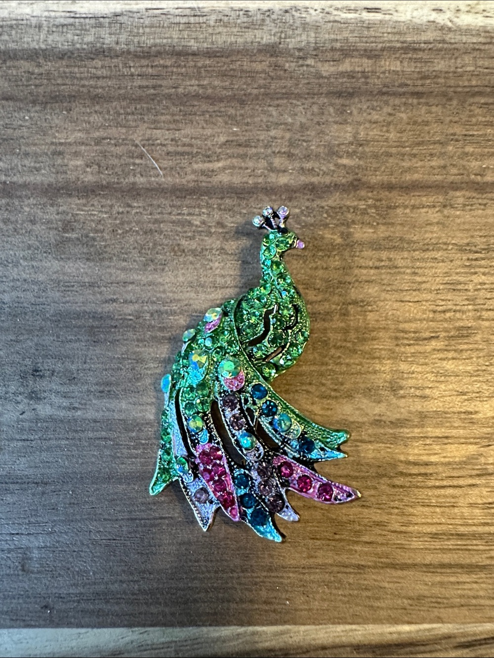 Multicolor Green Peacock Crystal Brooch - Women's Jewelry